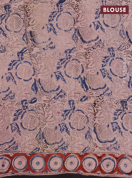 Kalamkari cotton saree black blue and maroon with allover block prints and printed border