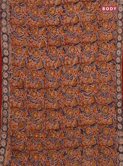 Kalamkari cotton saree black and maroon with allover block prints and printed border