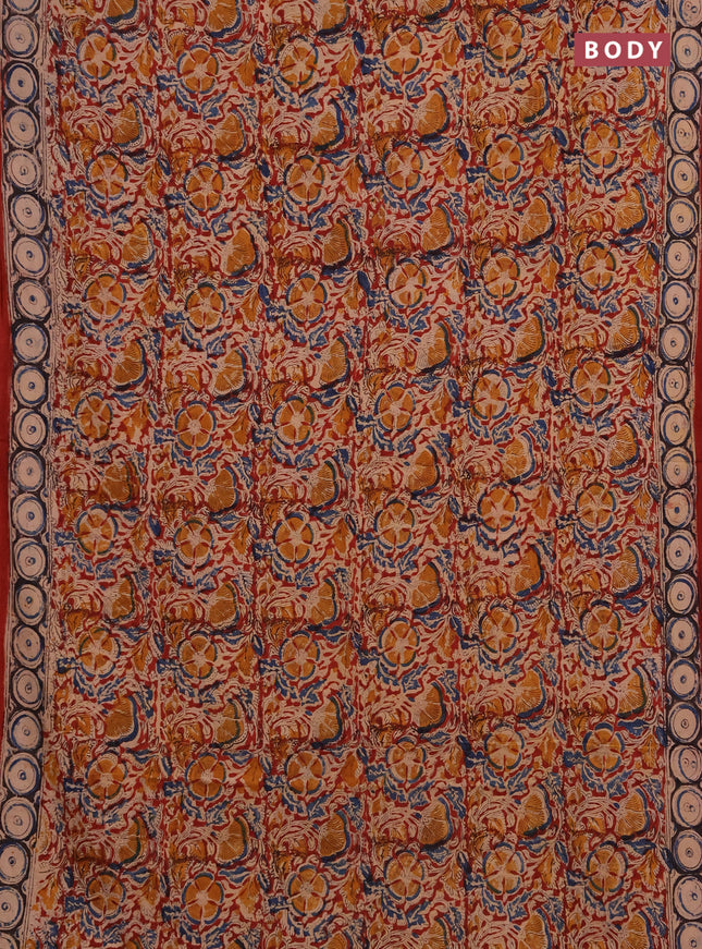 Kalamkari cotton saree black and maroon with allover block prints and printed border