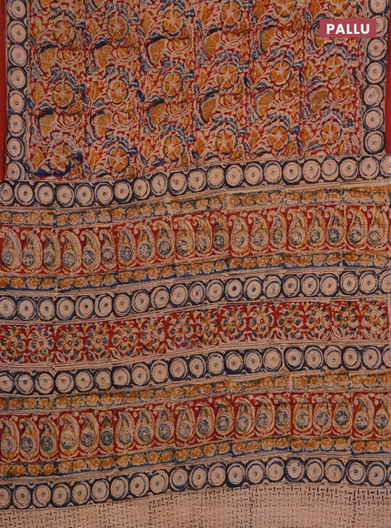 Kalamkari cotton saree black and maroon with allover block prints and printed border