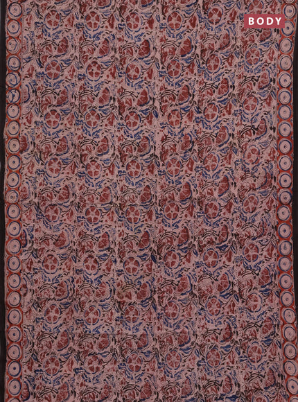 Kalamkari cotton saree coffee brown and maroon with allover block prints and printed border
