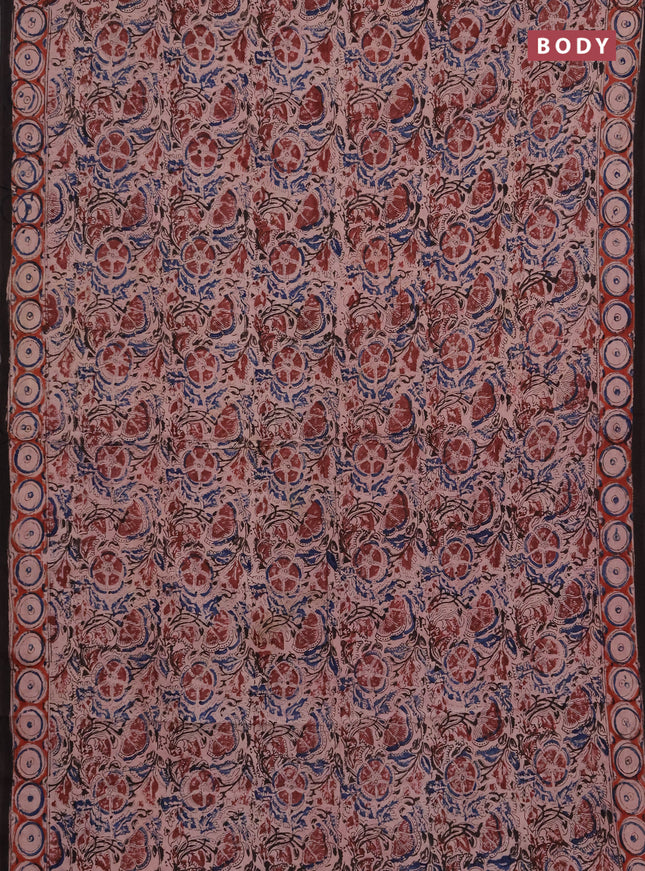 Kalamkari cotton saree coffee brown and maroon with allover block prints and printed border