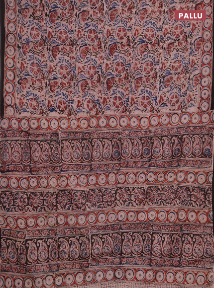 Kalamkari cotton saree coffee brown and maroon with allover block prints and printed border