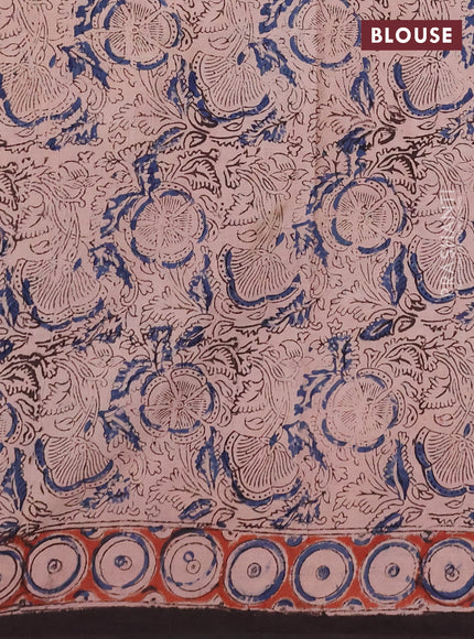 Kalamkari cotton saree coffee brown and maroon with allover block prints and printed border