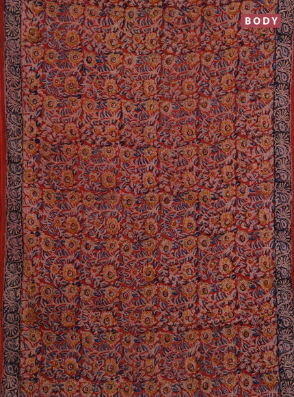 Kalamkari cotton saree maroon and black with allover block prints and printed border