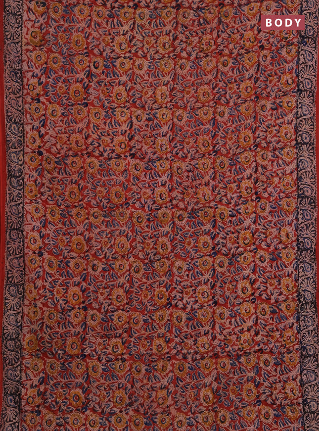 Kalamkari cotton saree maroon and black with allover block prints and printed border