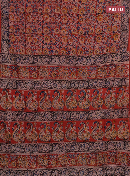 Kalamkari cotton saree maroon and black with allover block prints and printed border