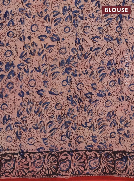 Kalamkari cotton saree maroon and black with allover block prints and printed border