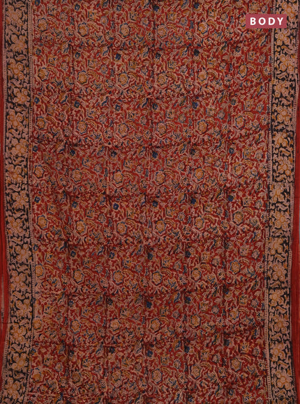 Kalamkari cotton saree maroon and black with allover block prints and printed border
