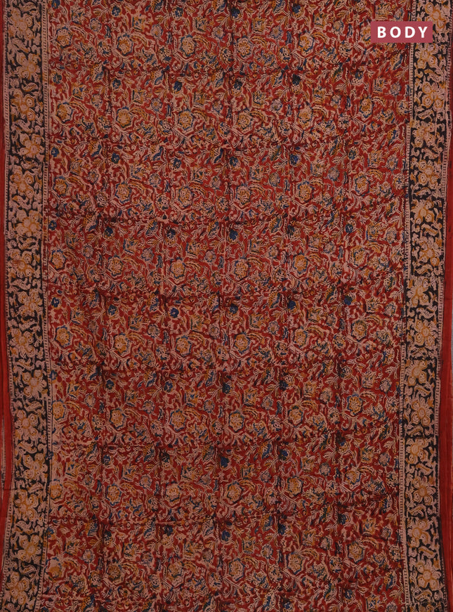 Kalamkari cotton saree maroon and black with allover block prints and printed border
