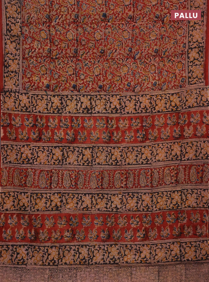 Kalamkari cotton saree maroon and black with allover block prints and printed border
