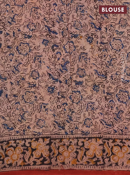 Kalamkari cotton saree maroon and black with allover block prints and printed border