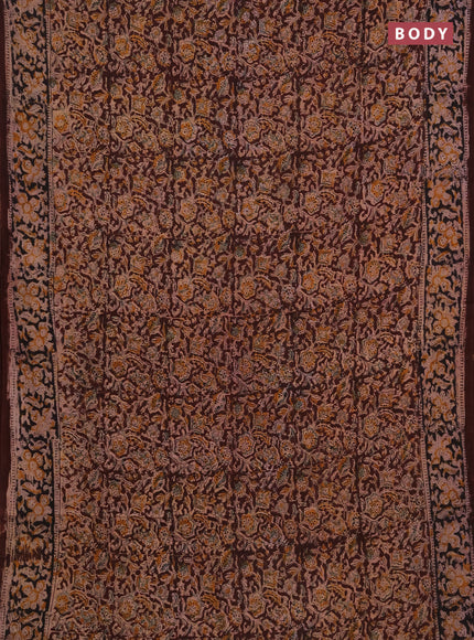 Kalamkari cotton saree coffee brown and black with allover block prints and printed border