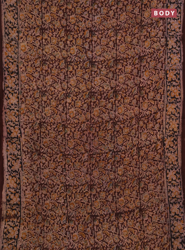 Kalamkari cotton saree coffee brown and black with allover block prints and printed border