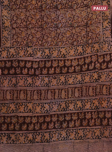 Kalamkari cotton saree coffee brown and black with allover block prints and printed border