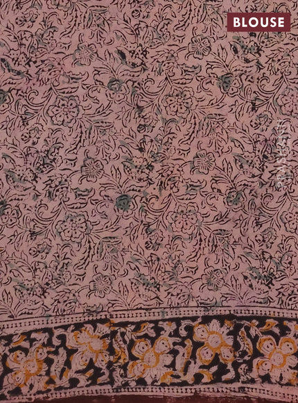 Kalamkari cotton saree coffee brown and black with allover block prints and printed border
