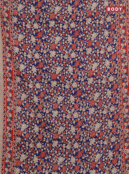 Kalamkari cotton saree peacock blue and maroon with allover prints and printed border