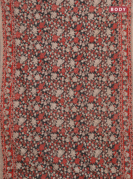 Kalamkari cotton saree grey and maroon with allover prints and printed border