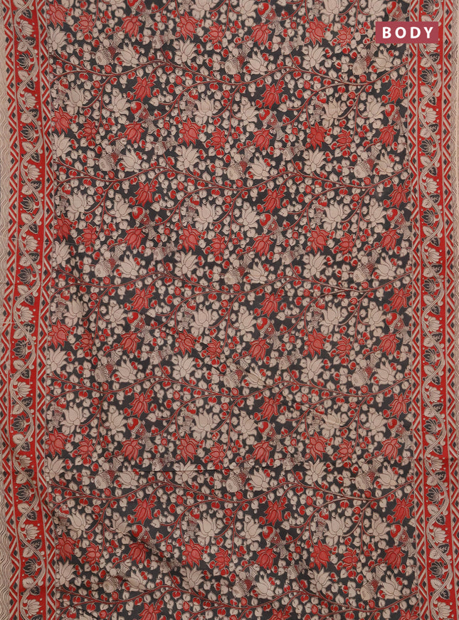 Kalamkari cotton saree grey and maroon with allover prints and printed border