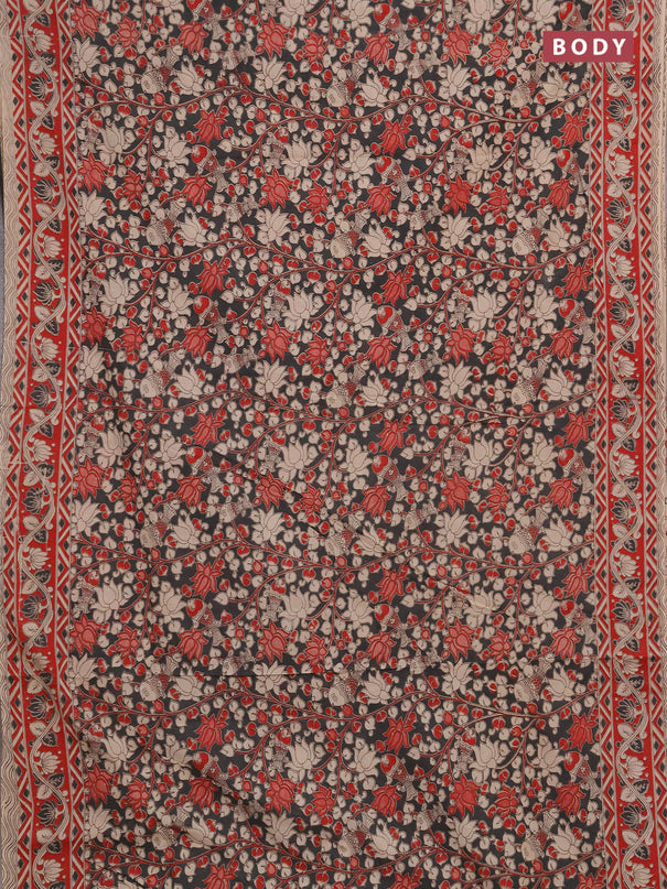 Kalamkari cotton saree grey and maroon with allover prints and printed border