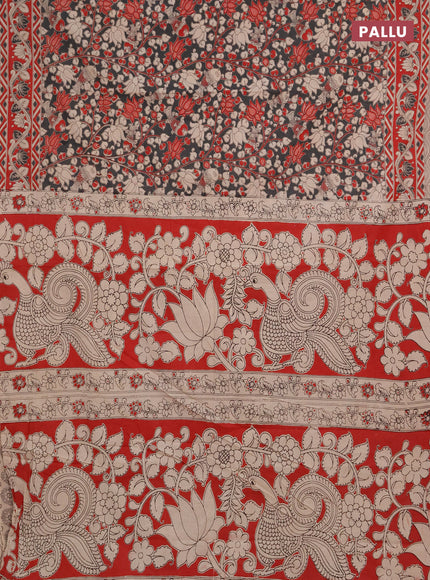 Kalamkari cotton saree grey and maroon with allover prints and printed border