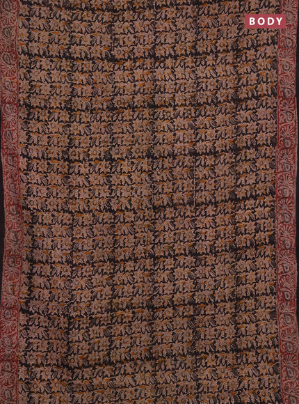 Kalamkari cotton saree black and maroon grey with allover block prints and printed border