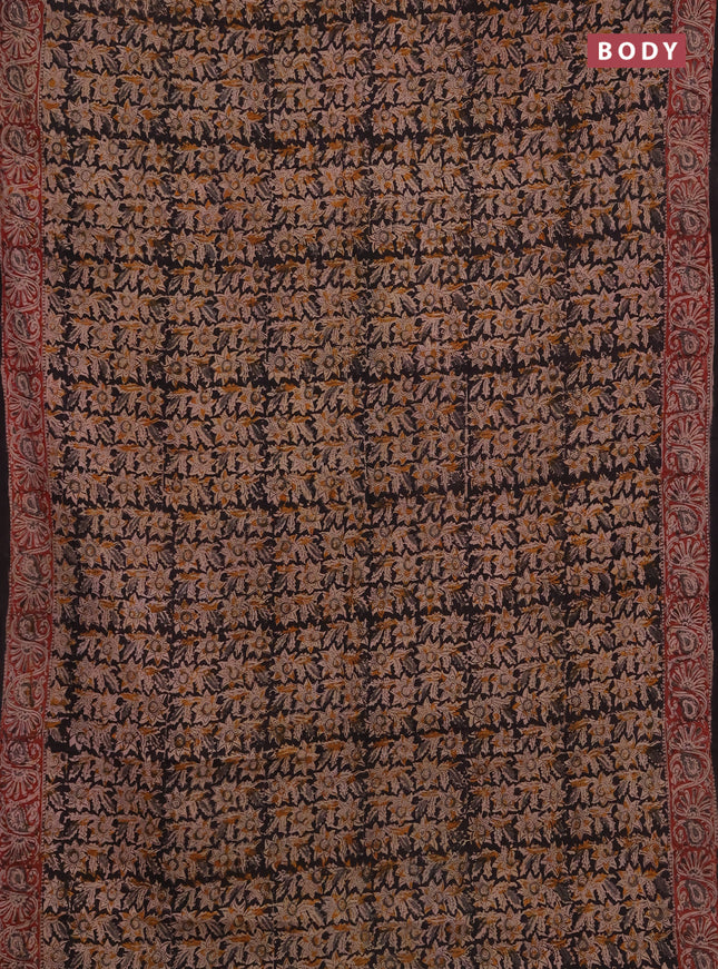 Kalamkari cotton saree black and maroon grey with allover block prints and printed border