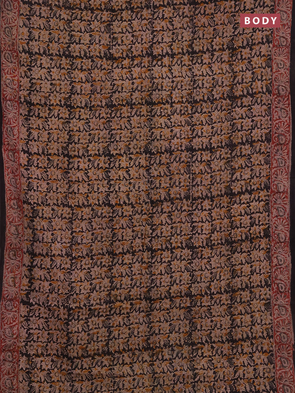 Kalamkari cotton saree black and maroon grey with allover block prints and printed border