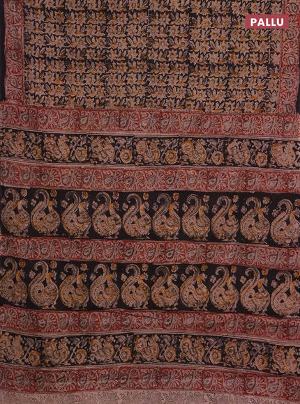 Kalamkari cotton saree black and maroon grey with allover block prints and printed border