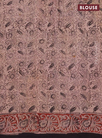 Kalamkari cotton saree black and maroon grey with allover block prints and printed border