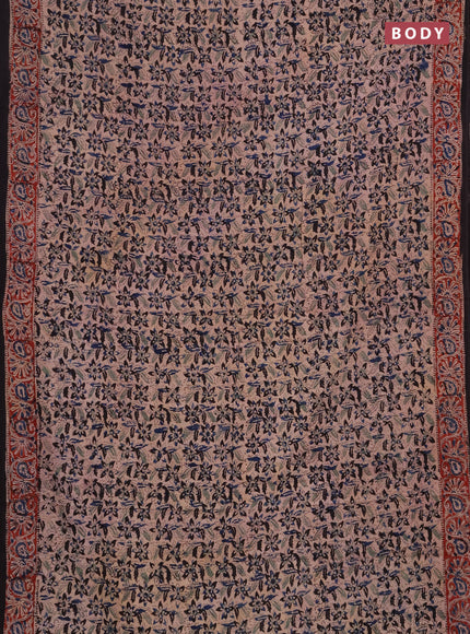 Kalamkari cotton saree black and maroon blue with allover block prints and printed border