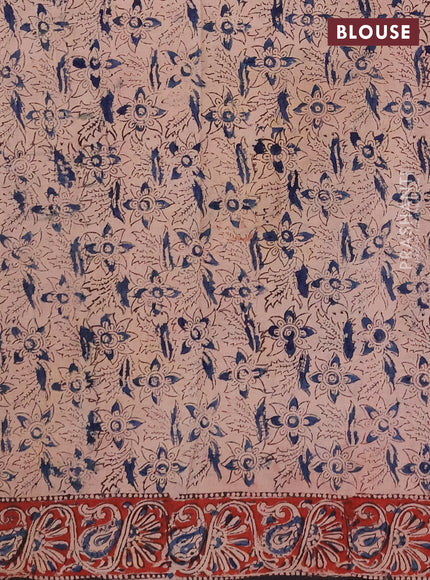 Kalamkari cotton saree black and maroon blue with allover block prints and printed border