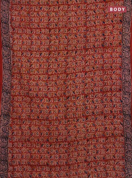 Kalamkari cotton saree maroon and black with allover block prints and printed border