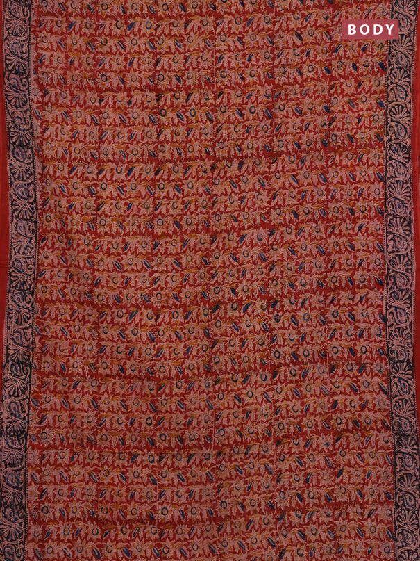 Kalamkari cotton saree maroon and black with allover block prints and printed border