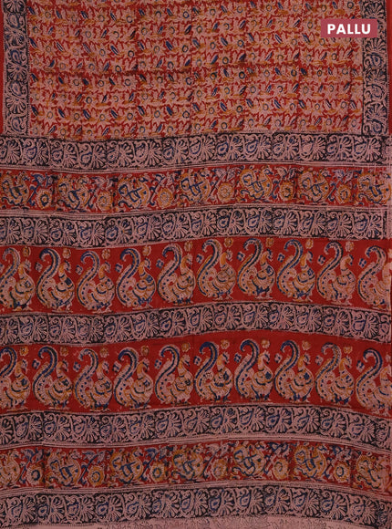 Kalamkari cotton saree maroon and black with allover block prints and printed border