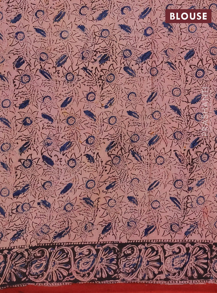Kalamkari cotton saree maroon and black with allover block prints and printed border