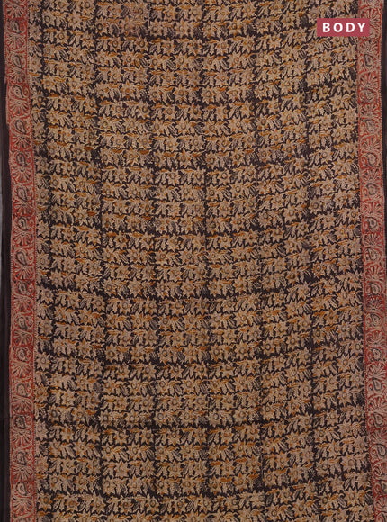 Kalamkari cotton saree black and maroon with allover block prints and printed border