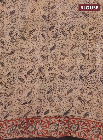 Kalamkari cotton saree black and maroon with allover block prints and printed border