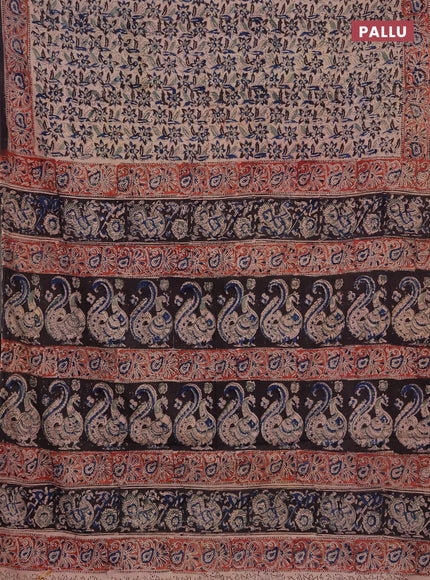 Kalamkari cotton saree black and red with allover block prints and printed border