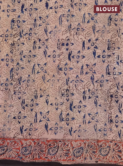 Kalamkari cotton saree black and red with allover block prints and printed border
