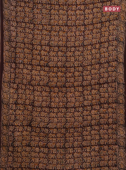 Kalamkari cotton saree coffee brown and black with allover block prints and printed border