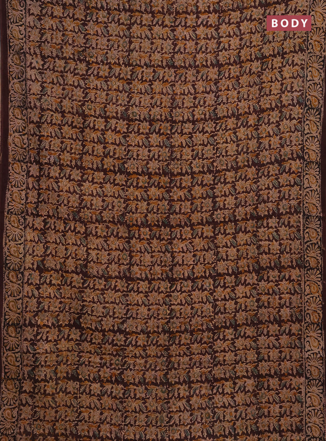 Kalamkari cotton saree coffee brown and black with allover block prints and printed border