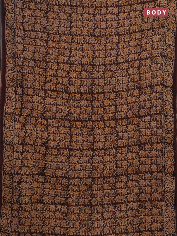 Kalamkari cotton saree coffee brown and black with allover block prints and printed border