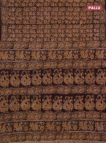 Kalamkari cotton saree coffee brown and black with allover block prints and printed border