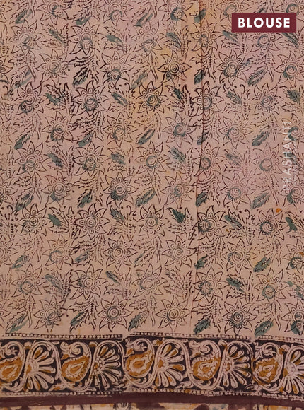 Kalamkari cotton saree coffee brown and black with allover block prints and printed border