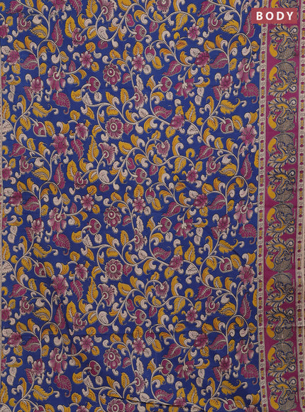 Kalamkari cotton saree cs blue and magenta pink with allover prints and printed border