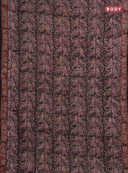 Kalamkari cotton saree black and maroon with allover block prints and printed border