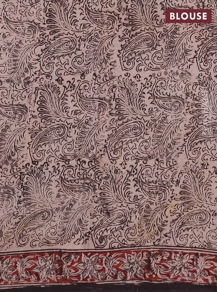 Kalamkari cotton saree black and maroon with allover block prints and printed border
