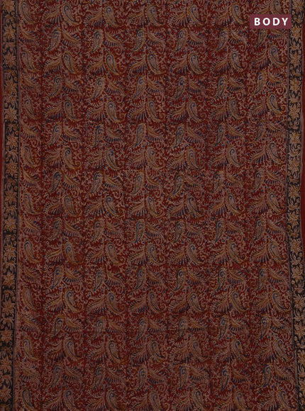 Kalamkari cotton saree maroon and black with allover block prints and printed border