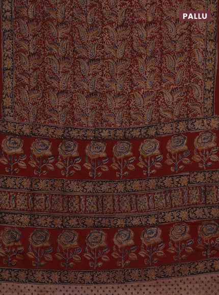 Kalamkari cotton saree maroon and black with allover block prints and printed border